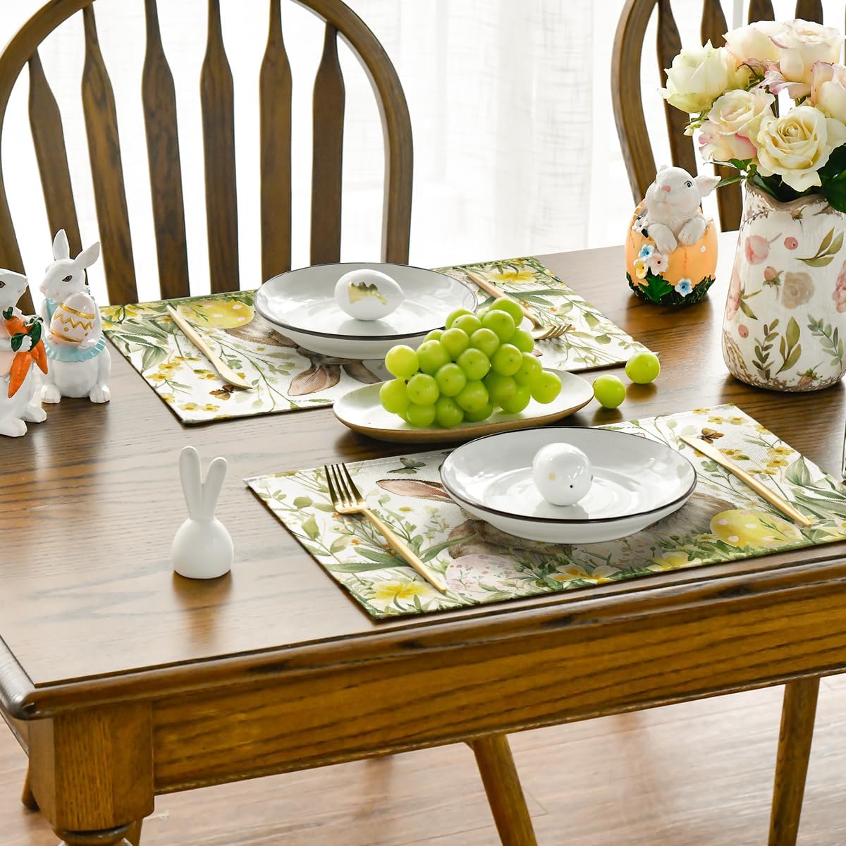 Egg Bunny Rabbit Butterfly Floral Easter Placemats Set of 4, 12x18 Inch Spring Table Mats for Outdoor Home Party Kitchen Dining Decor - Image 5