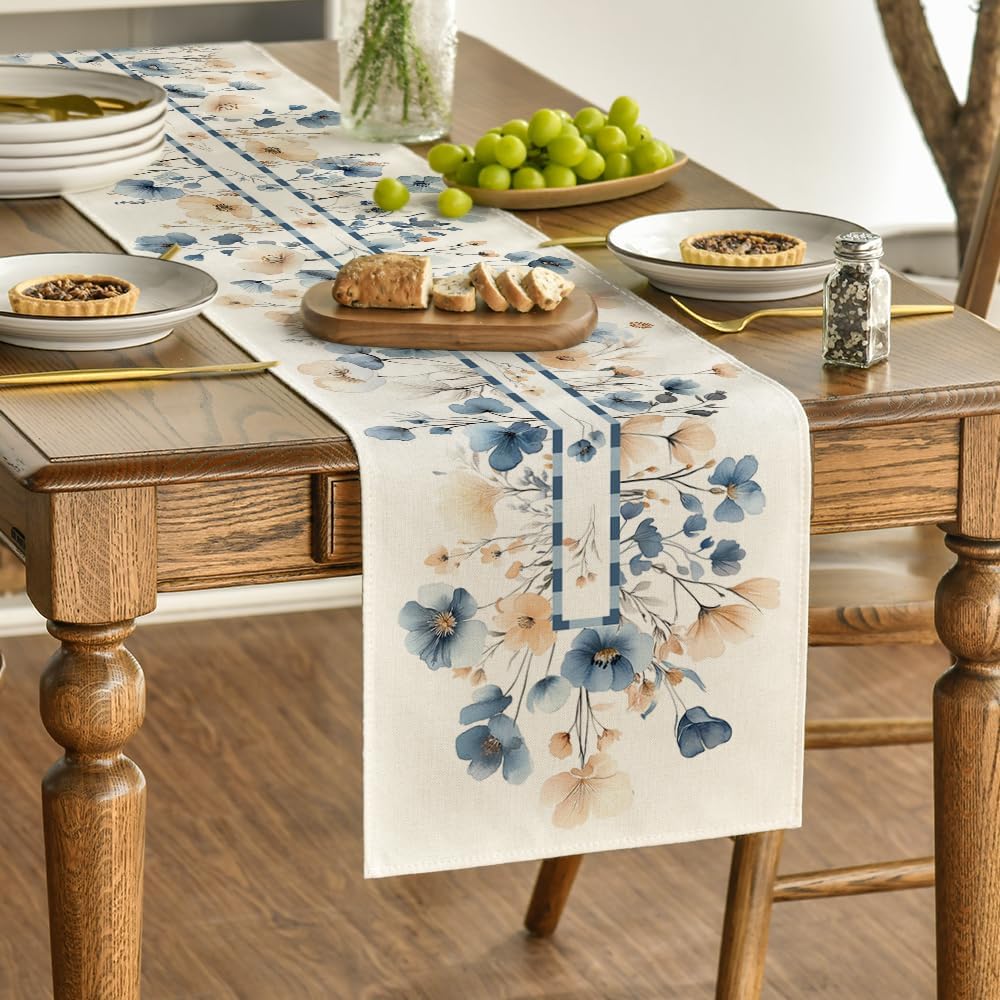 Bloom Flowers Floral Weeds Spring Table Runner, Seasonal Summer Kitchen Dining Table Decoration for Home Party Decor 13x72 Inch - Image 2