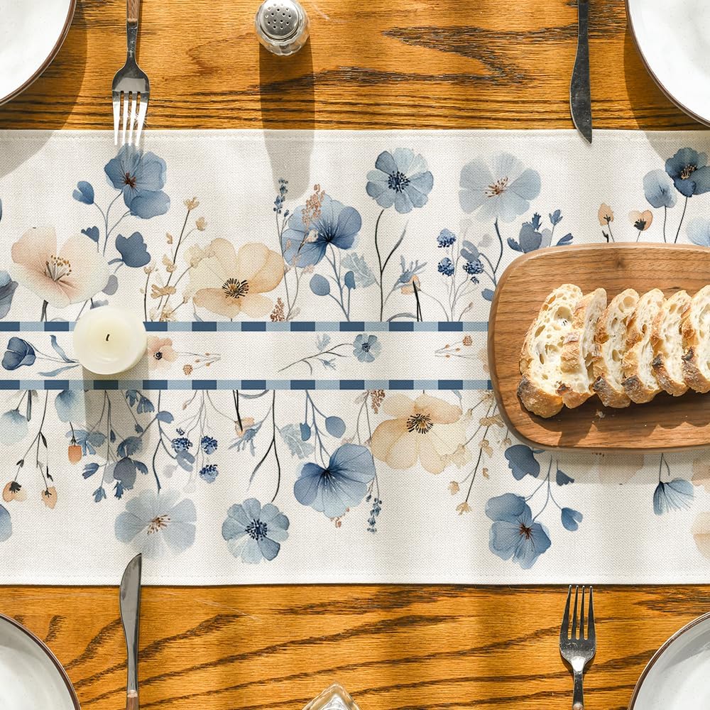 Bloom Flowers Floral Weeds Spring Table Runner, Seasonal Summer Kitchen Dining Table Decoration for Home Party Decor 13x72 Inch - Image 4