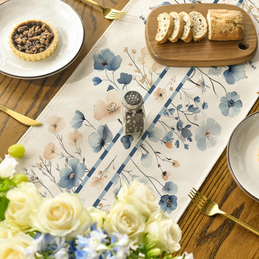 Bloom Flowers Floral Weeds Spring Table Runner, Seasonal Summer Kitchen Dining Table Decoration for Home Party Decor 13x72 Inch - Image 6