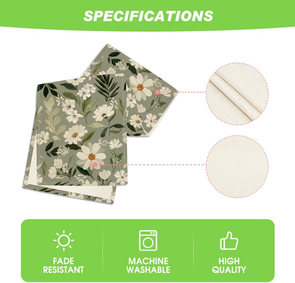 Olive Green Daisy Flowers 210 GSM Spring Table Runner, Seasonal Summer Kitchen Dining Table Decoration for Home Party Decor 13x72 Inch - Image 5