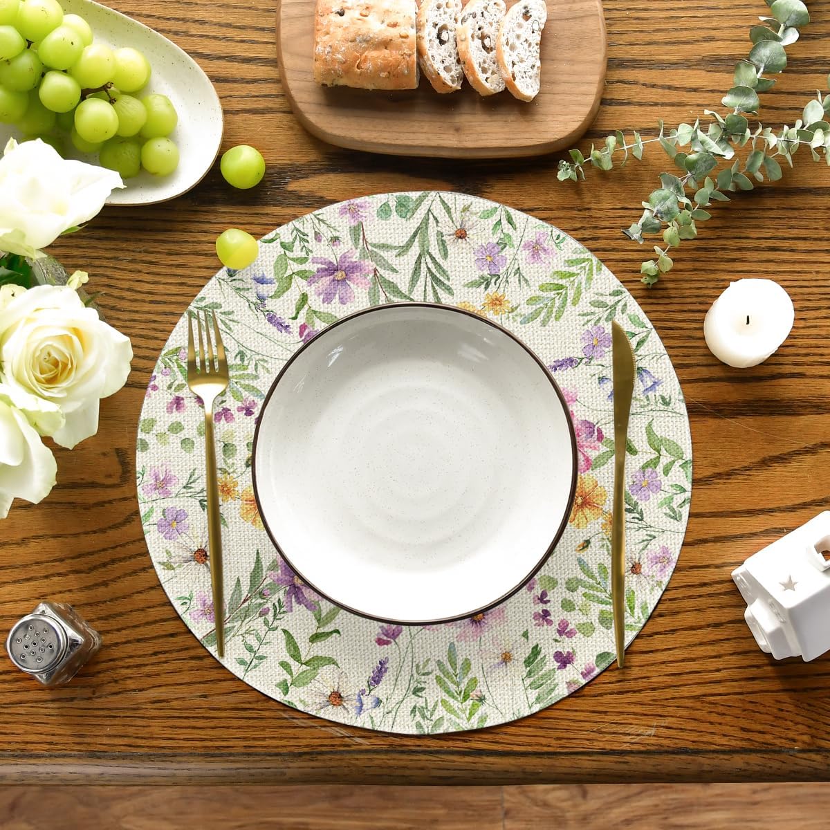 Floral Butterfly Summer Round Placemats Set of 4, 14 Inch Seasonal Spring Placemats for Party Kitchen Dining Summer Decoration - Image 2