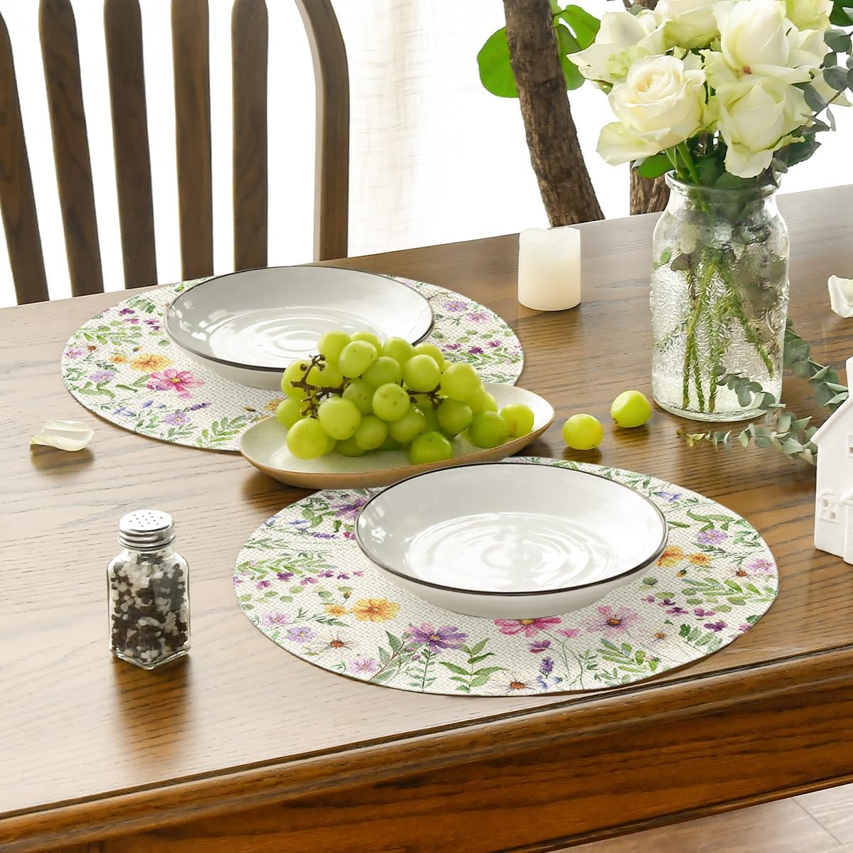Floral Butterfly Summer Round Placemats Set of 4, 14 Inch Seasonal Spring Placemats for Party Kitchen Dining Summer Decoration - Image 4
