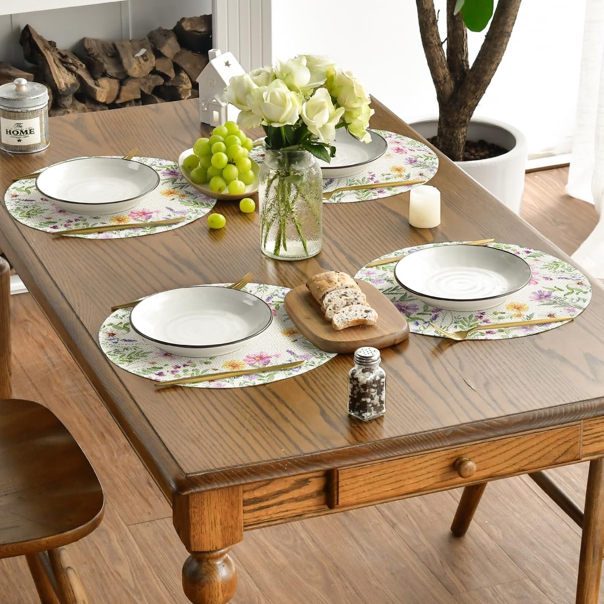 Floral Butterfly Summer Round Placemats Set of 4, 14 Inch Seasonal Spring Placemats for Party Kitchen Dining Summer Decoration - Image 5