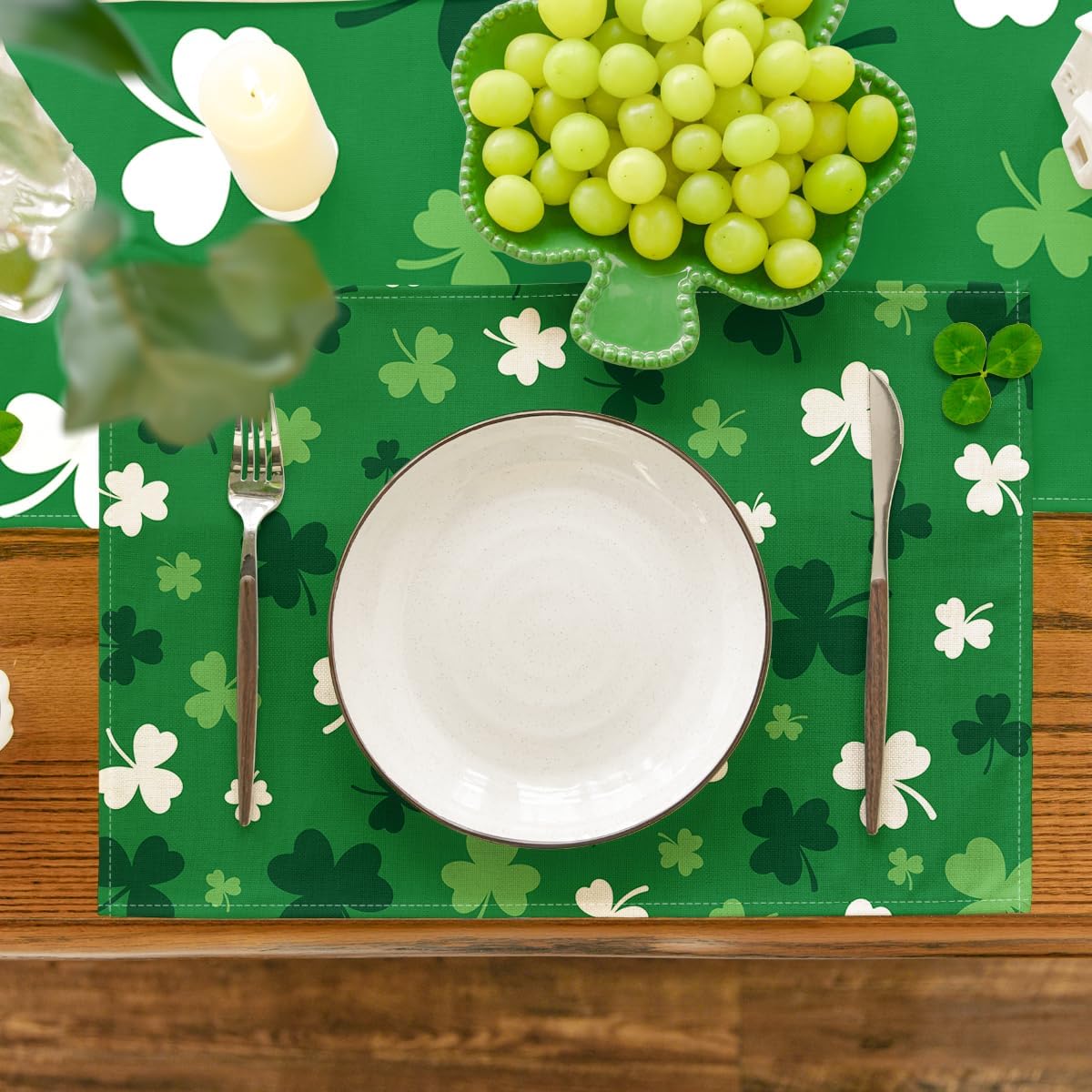Green Shamrock St. Patrick's Day Placemats Set of 4, 12x18 Inch Seasonal Spring Table Mats for Party Kitchen Dining Decoration - Image 2