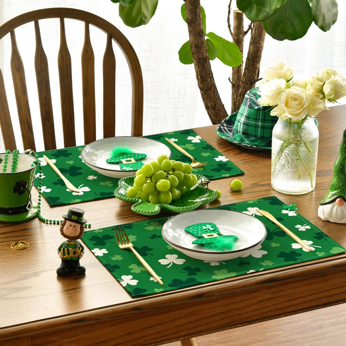 Green Shamrock St. Patrick's Day Placemats Set of 4, 12x18 Inch Seasonal Spring Table Mats for Party Kitchen Dining Decoration - Image 3