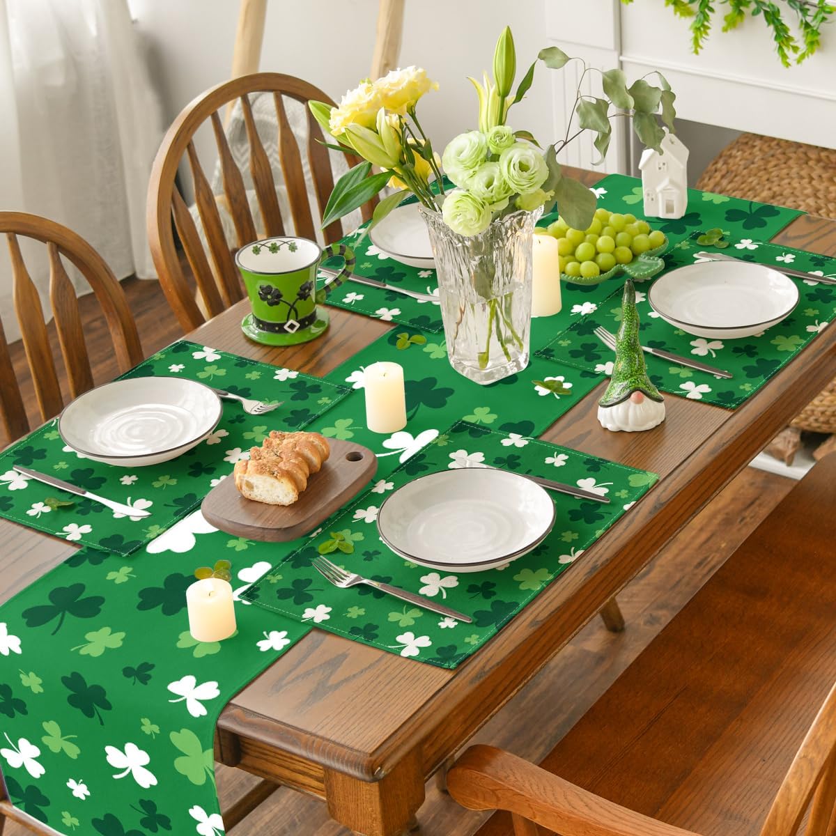 Green Shamrock St. Patrick's Day Placemats Set of 4, 12x18 Inch Seasonal Spring Table Mats for Party Kitchen Dining Decoration - Image 4