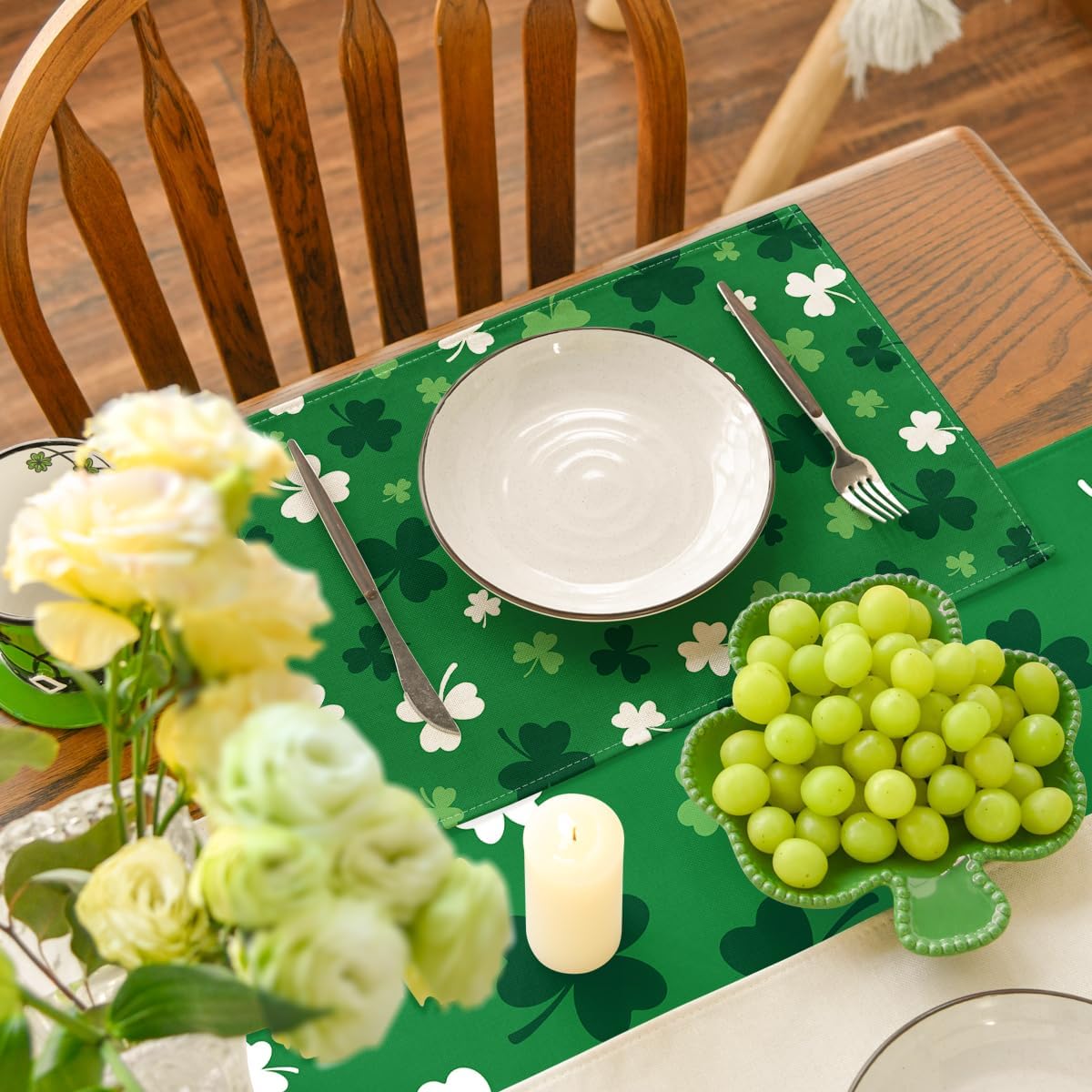 Green Shamrock St. Patrick's Day Placemats Set of 4, 12x18 Inch Seasonal Spring Table Mats for Party Kitchen Dining Decoration - Image 6
