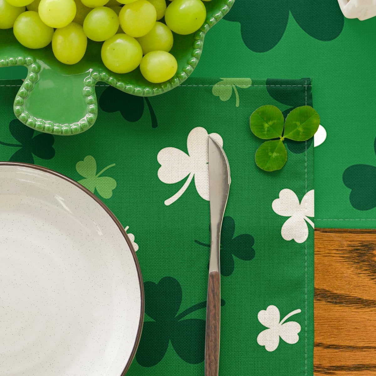 Green Shamrock St. Patrick's Day Placemats Set of 4, 12x18 Inch Seasonal Spring Table Mats for Party Kitchen Dining Decoration - Image 7