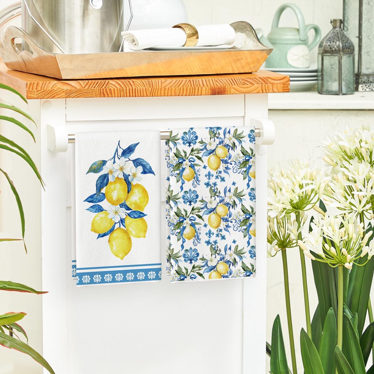 Lemon Flowers Floral Summer Kitchen Towels Dish Towels, 18x26 Inch Seasonal Decoration Hand Towels Set of 2 - Image 4