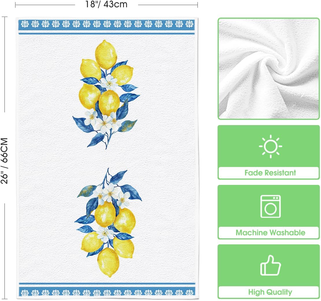 Lemon Flowers Floral Summer Kitchen Towels Dish Towels, 18x26 Inch Seasonal Decoration Hand Towels Set of 2 - Image 6