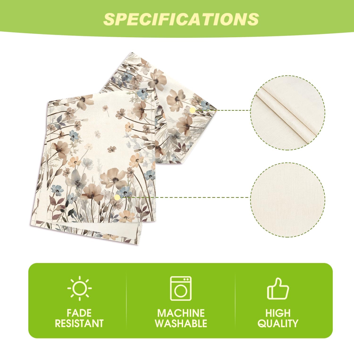 Brown Poppy Flowers Floral Blossom Summer Table Runner, Fall Kitchen Dining Table Decoration for Home Party Decor 13x72 Inch - Image 5