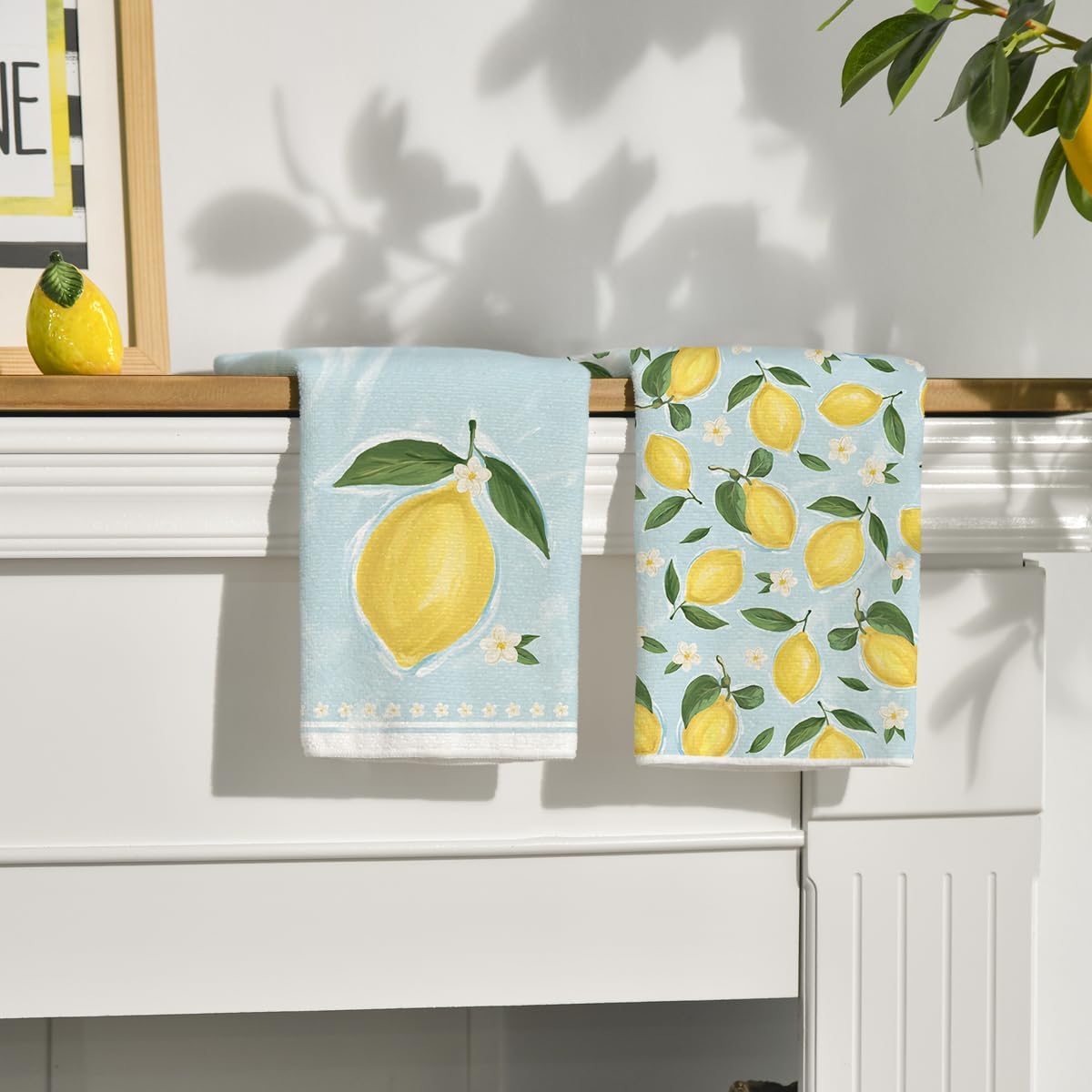 Lemon Flower Summer Kitchen Towels Dish Towels, 18x26 Inch Seasonal Summer Decoration Hand Towels Set of 2 - Image 3