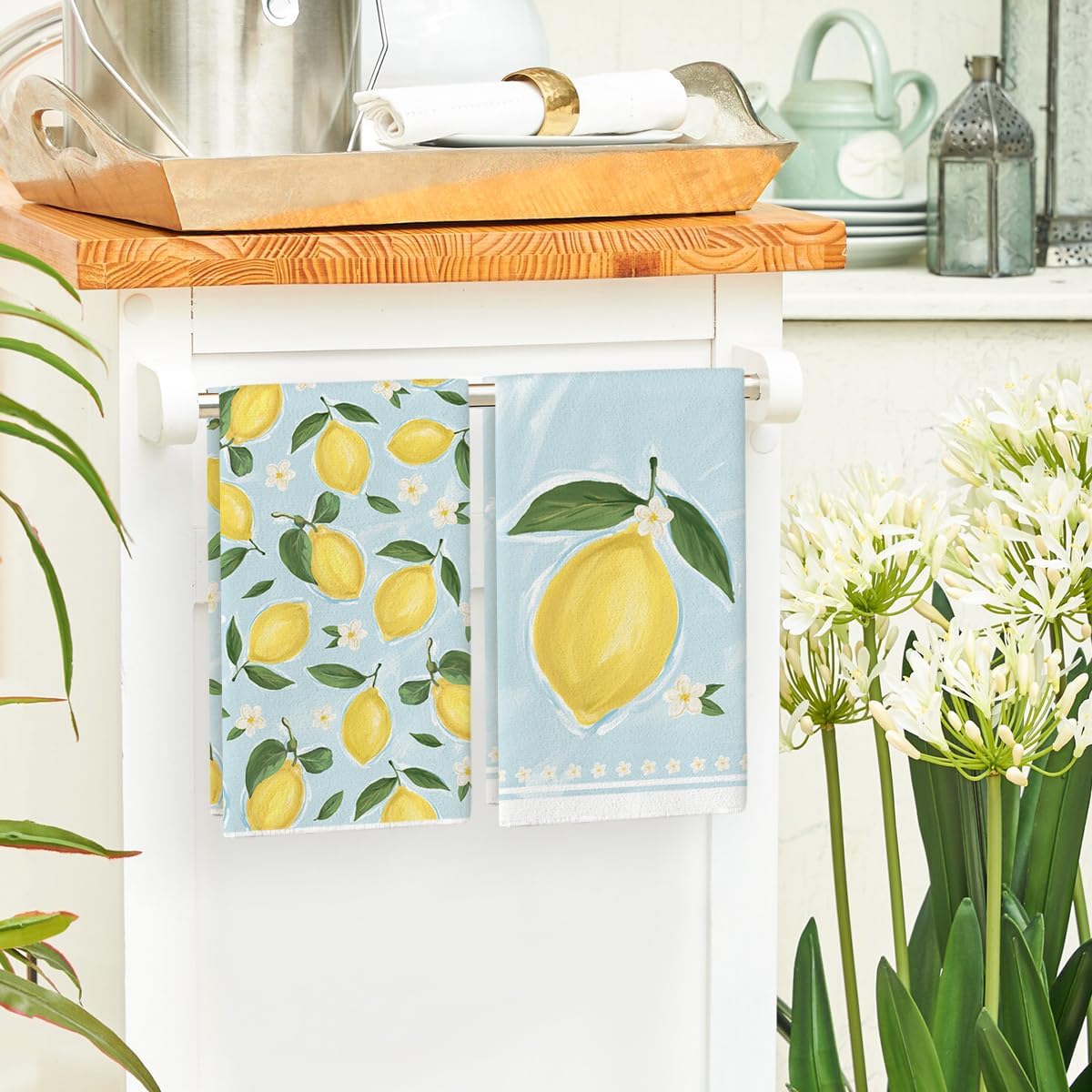 Lemon Flower Summer Kitchen Towels Dish Towels, 18x26 Inch Seasonal Summer Decoration Hand Towels Set of 2 - Image 4