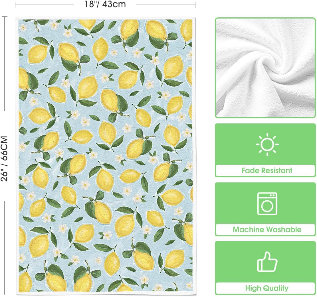 Lemon Flower Summer Kitchen Towels Dish Towels, 18x26 Inch Seasonal Summer Decoration Hand Towels Set of 2 - Image 6