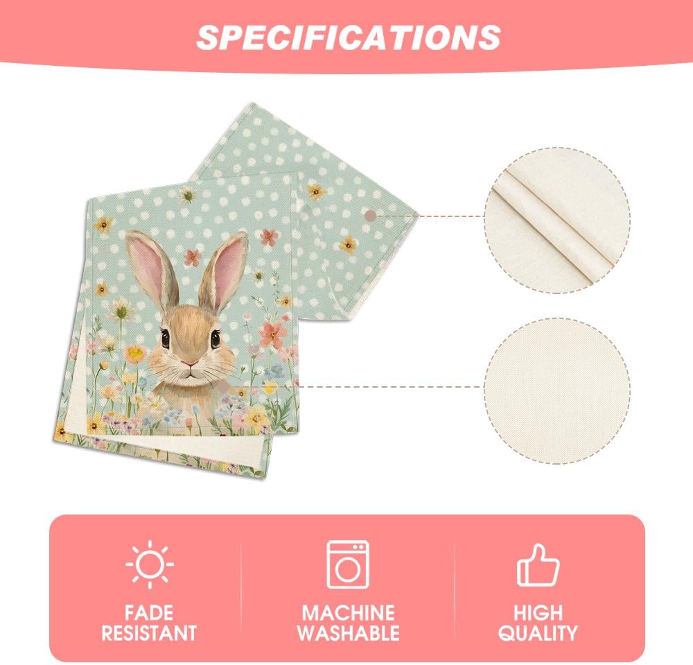 Bunny Rabbit Floral Polka Dot Happy Easter Table Runner,Seasonal Spring Kitchen Dining Table Decoration for Home Party Decor 13x72 Inch - Image 5