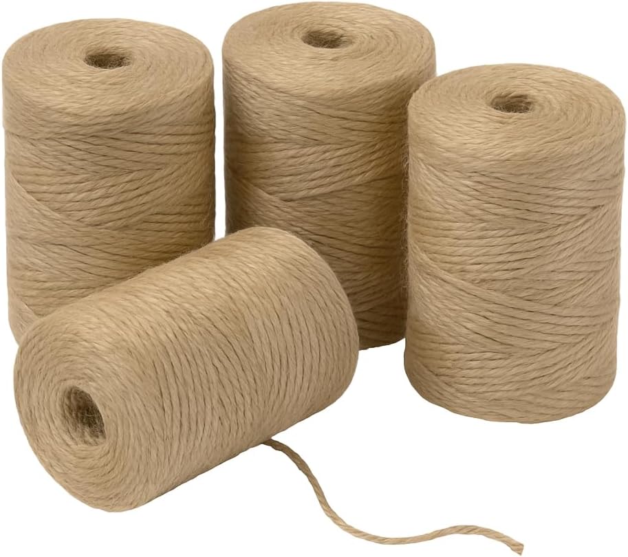 4 Pack Natural Jute Twine String (328 ft Each), 3-Ply Durable Brown Craft Twine for Gardening, Gift Wrapping, Flower Bouquet, Arts & Crafts, Hemp & Burlap String for DIY Projects - Image 1