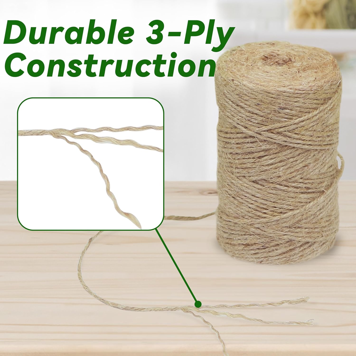 4 Pack Natural Jute Twine String (328 ft Each), 3-Ply Durable Brown Craft Twine for Gardening, Gift Wrapping, Flower Bouquet, Arts & Crafts, Hemp & Burlap String for DIY Projects - Image 3