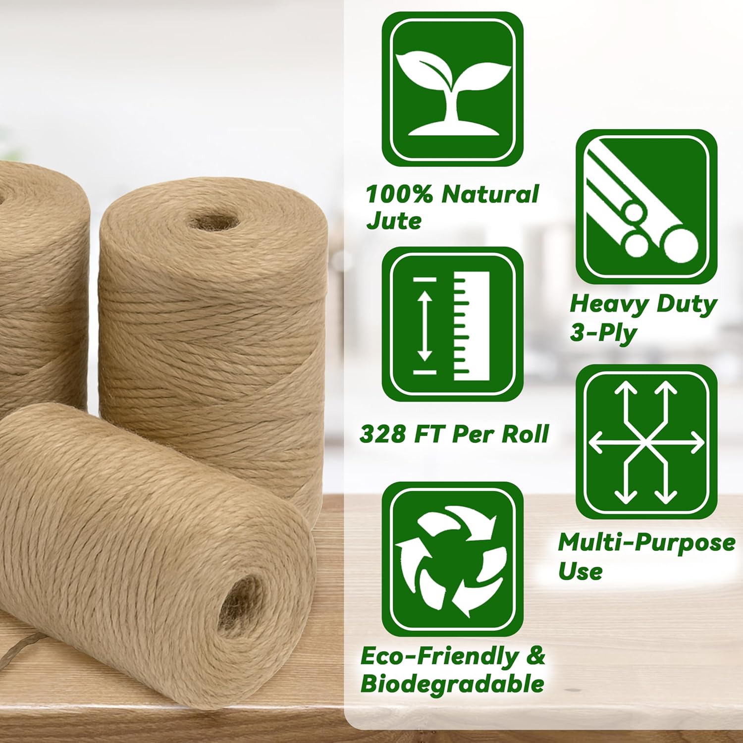 4 Pack Natural Jute Twine String (328 ft Each), 3-Ply Durable Brown Craft Twine for Gardening, Gift Wrapping, Flower Bouquet, Arts & Crafts, Hemp & Burlap String for DIY Projects - Image 7