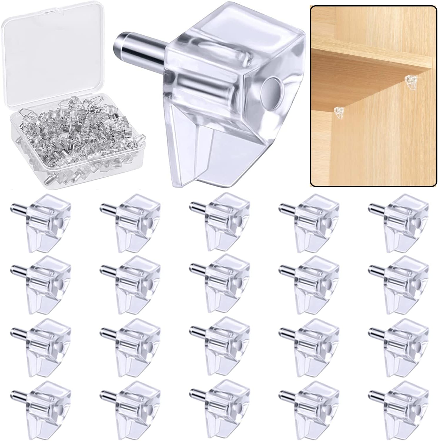 5 Millimeters Shelf Support Peg，Support Cabinet Shelf Pins，Clear Plastic Replacement Peg Cabinet Shelf Supports Pins for Kitchen Furniture Book Shelves Shelf Holder Locking Pins (20 Pieces) - Image 1