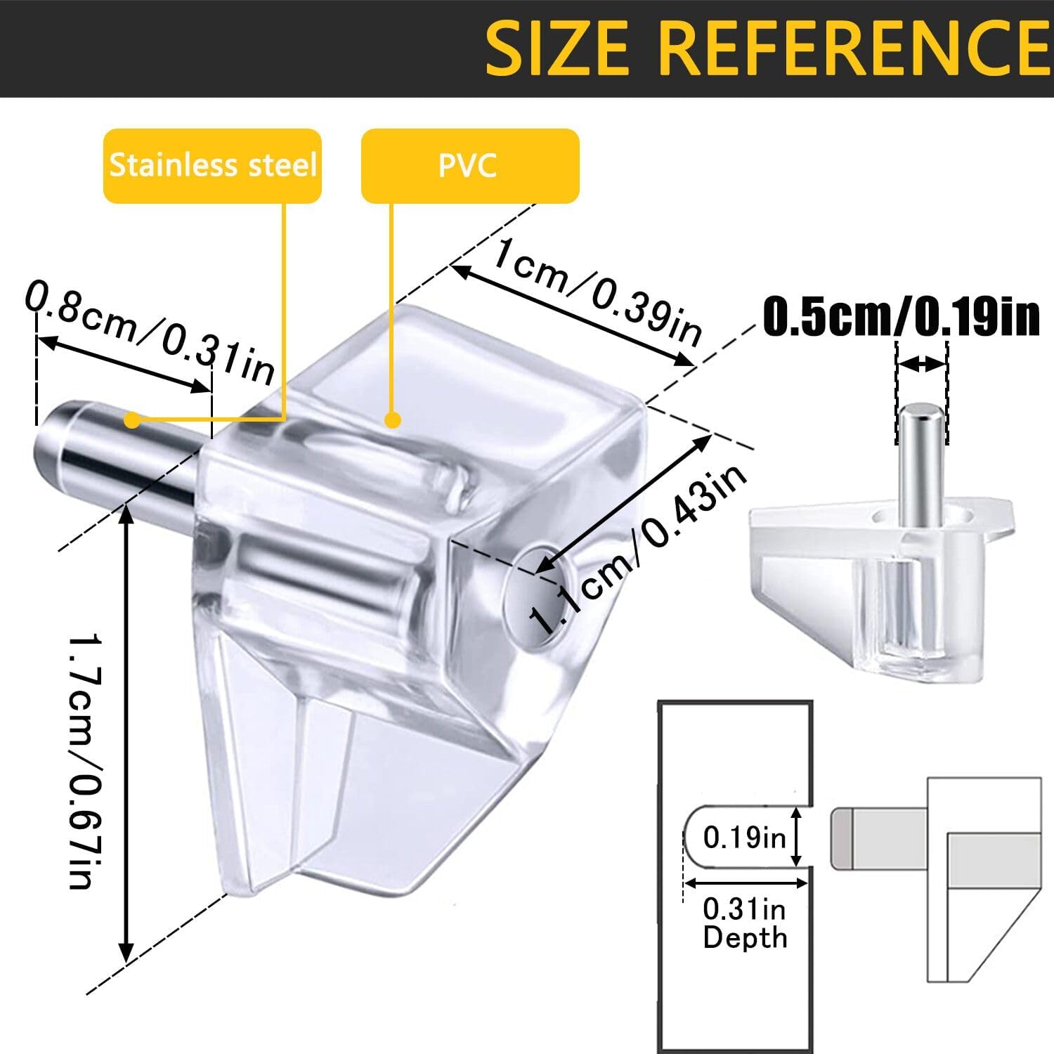 5 Millimeters Shelf Support Peg，Support Cabinet Shelf Pins，Clear Plastic Replacement Peg Cabinet Shelf Supports Pins for Kitchen Furniture Book Shelves Shelf Holder Locking Pins (20 Pieces) - Image 2
