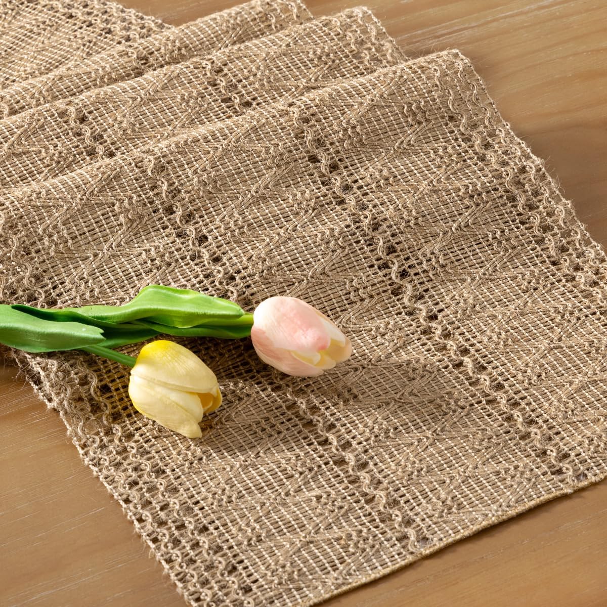Boho Table Runner Valentine's Day Farmhouse Burlap Jute Bamboo Rustic Dining Kitchen Centerpiece Decor Small Macrame Woven Coffee Table Runner for Dresser Scarf Home Decor 12x36 inch - Image 3