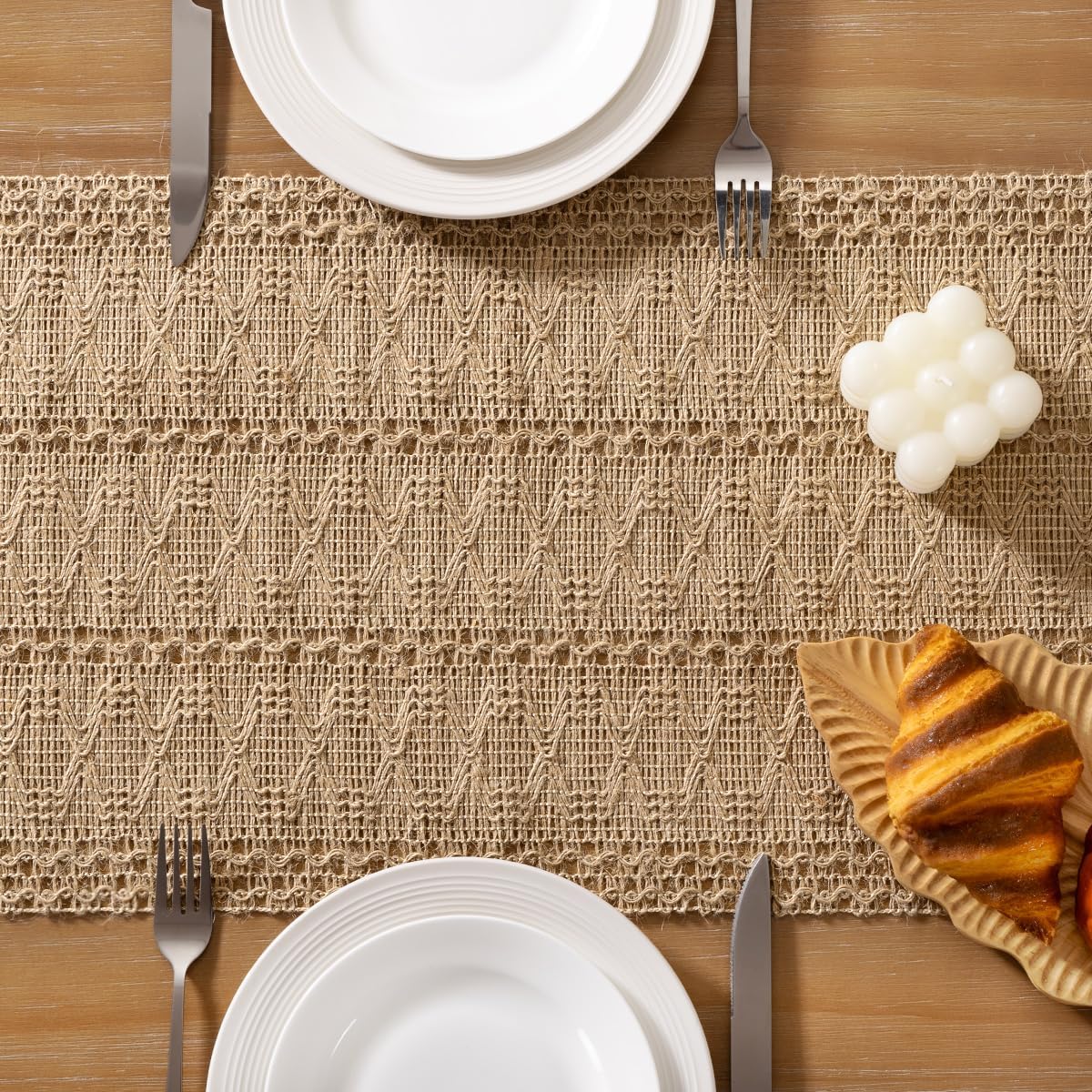 Boho Table Runner Valentine's Day Farmhouse Burlap Jute Bamboo Rustic Dining Kitchen Centerpiece Decor Small Macrame Woven Coffee Table Runner for Dresser Scarf Home Decor 12x36 inch - Image 5