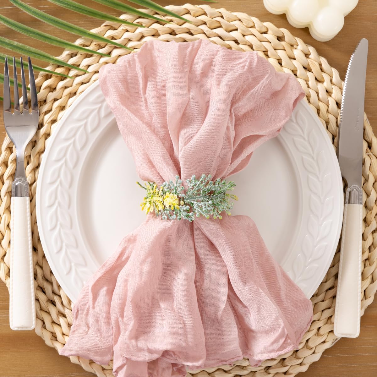 Pink Cheesecloth Napkins Easter Spring Cheese Cloths Gauze Set of 10 Boho Washable Dinner Table Napkins for Wedding Party Baby Shower Birthday Party Decor - Image 1