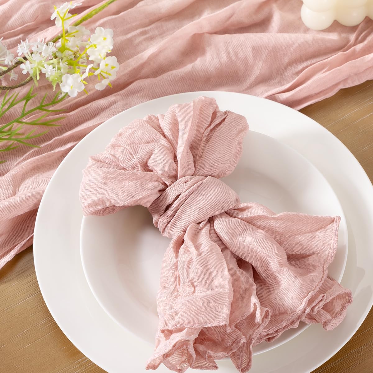 Pink Cheesecloth Napkins Easter Spring Cheese Cloths Gauze Set of 10 Boho Washable Dinner Table Napkins for Wedding Party Baby Shower Birthday Party Decor - Image 3