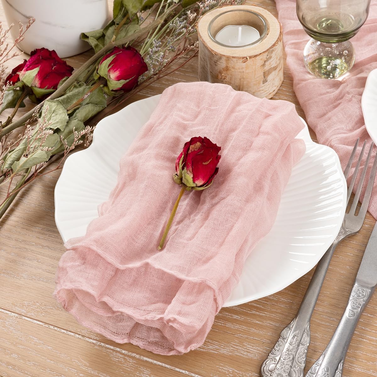 Pink Cheesecloth Napkins Easter Spring Cheese Cloths Gauze Set of 10 Boho Washable Dinner Table Napkins for Wedding Party Baby Shower Birthday Party Decor - Image 4