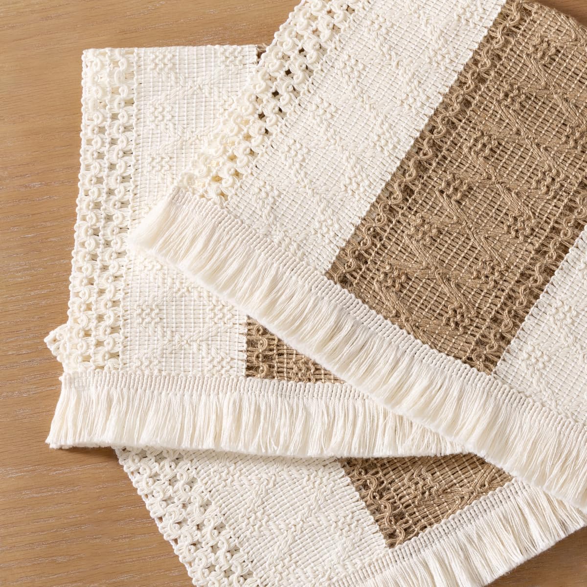 Boho Placemats Set of 6 Washable Cotton Burlap Farmhouse Table Mats Macrame Woven Dinner Table Decor Centerpiece for Party Home Decor - Image 5