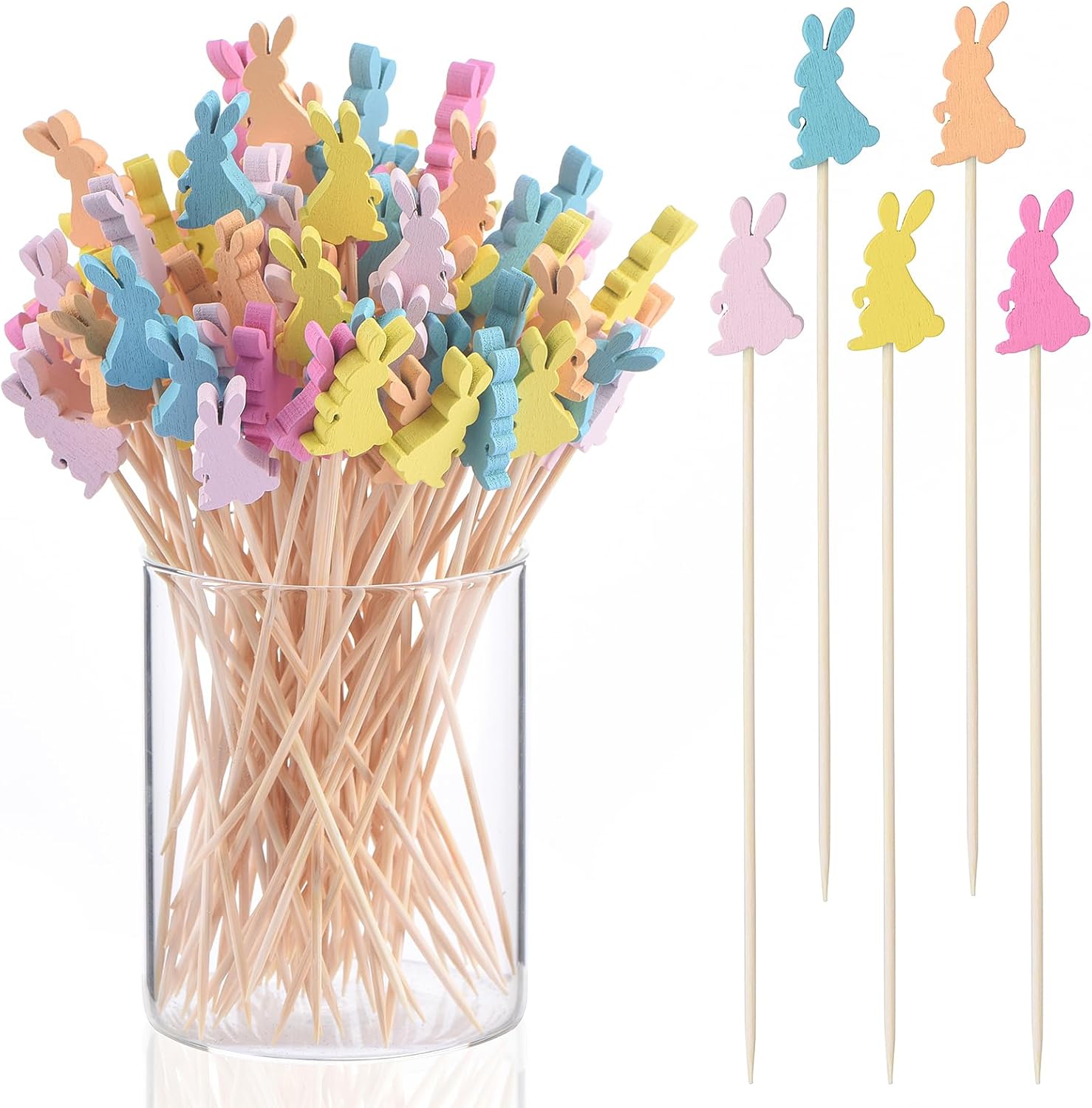 100 Pack Easter Toothpicks for Appetizers, 4.7 Inch Natural Bamboo Cocktail Picks for Cake Dessert Food Fruit Easter Party Decorations - Image 1