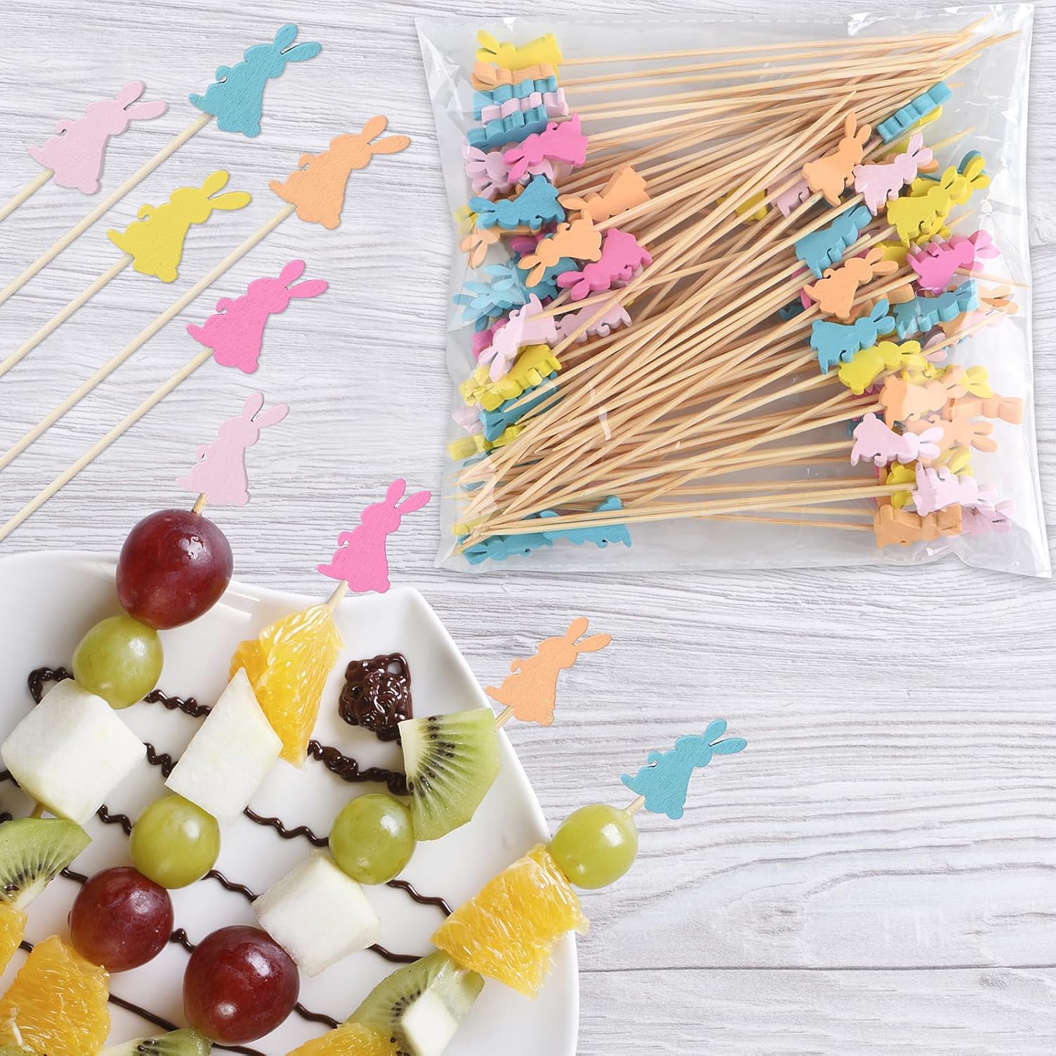 100 Pack Easter Toothpicks for Appetizers, 4.7 Inch Natural Bamboo Cocktail Picks for Cake Dessert Food Fruit Easter Party Decorations - Image 5