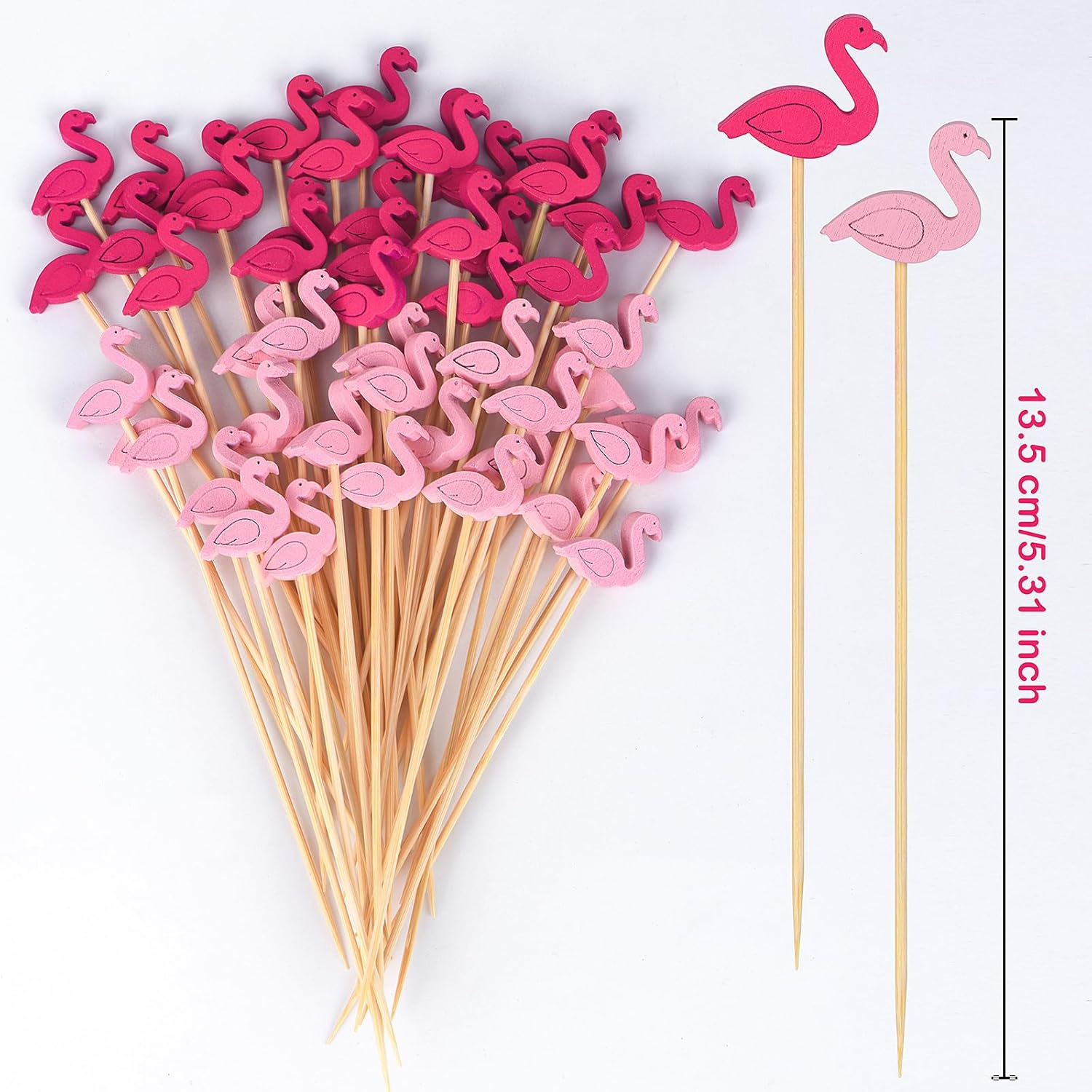 100 Pack Flamingo Toothpicks for Appetizers, 4.7 Inch Natural Bamboo Cocktail Picks for Cake Dessert Food Fruit Party Decorations - Image 2