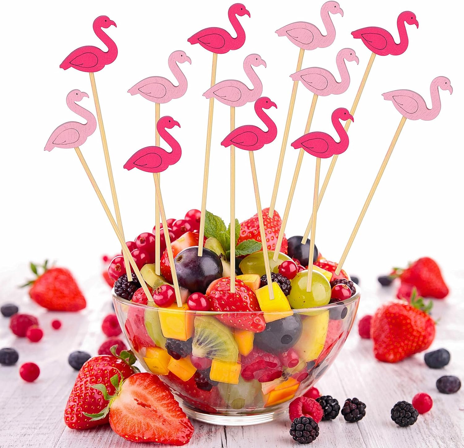 100 Pack Flamingo Toothpicks for Appetizers, 4.7 Inch Natural Bamboo Cocktail Picks for Cake Dessert Food Fruit Party Decorations - Image 4