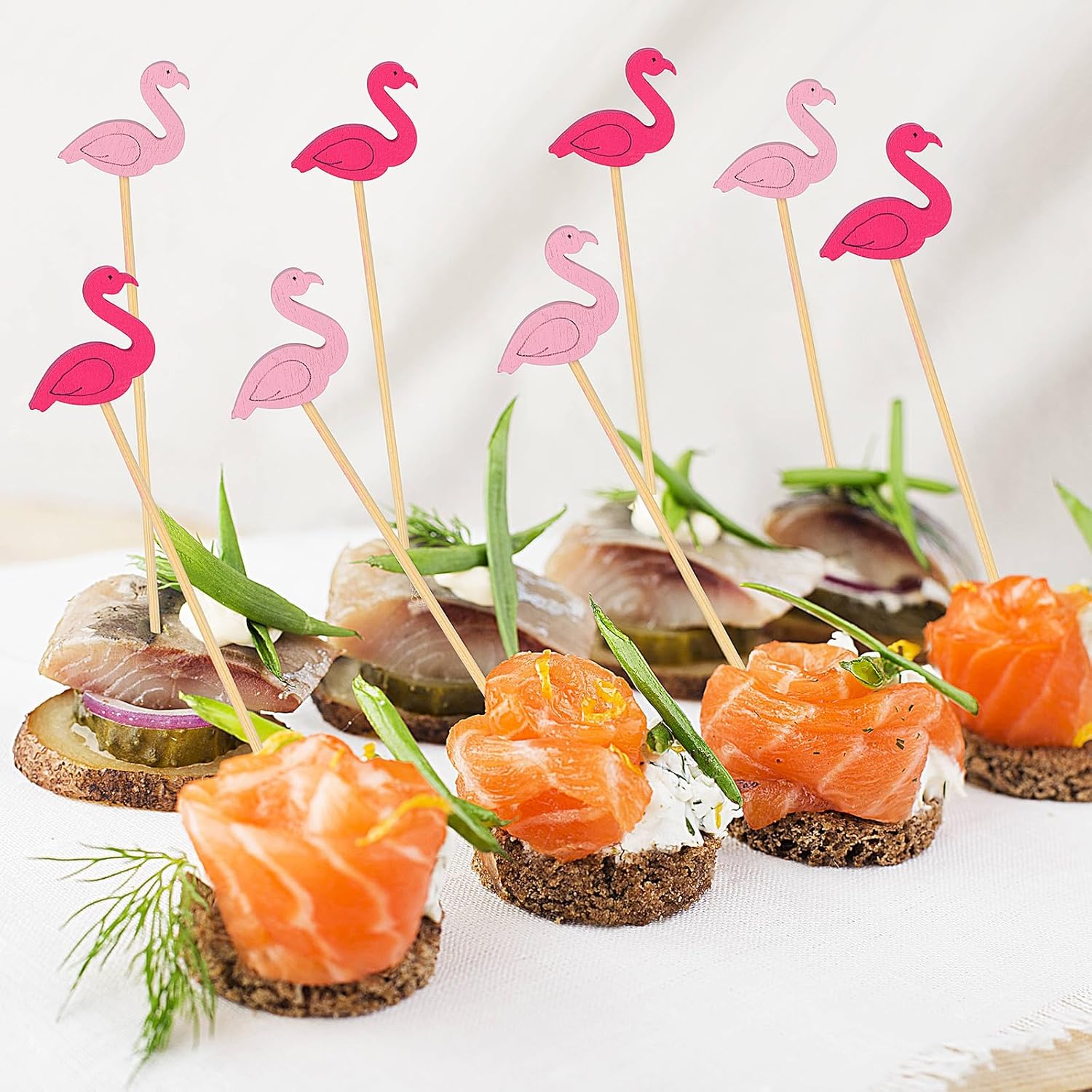 100 Pack Flamingo Toothpicks for Appetizers, 4.7 Inch Natural Bamboo Cocktail Picks for Cake Dessert Food Fruit Party Decorations - Image 5