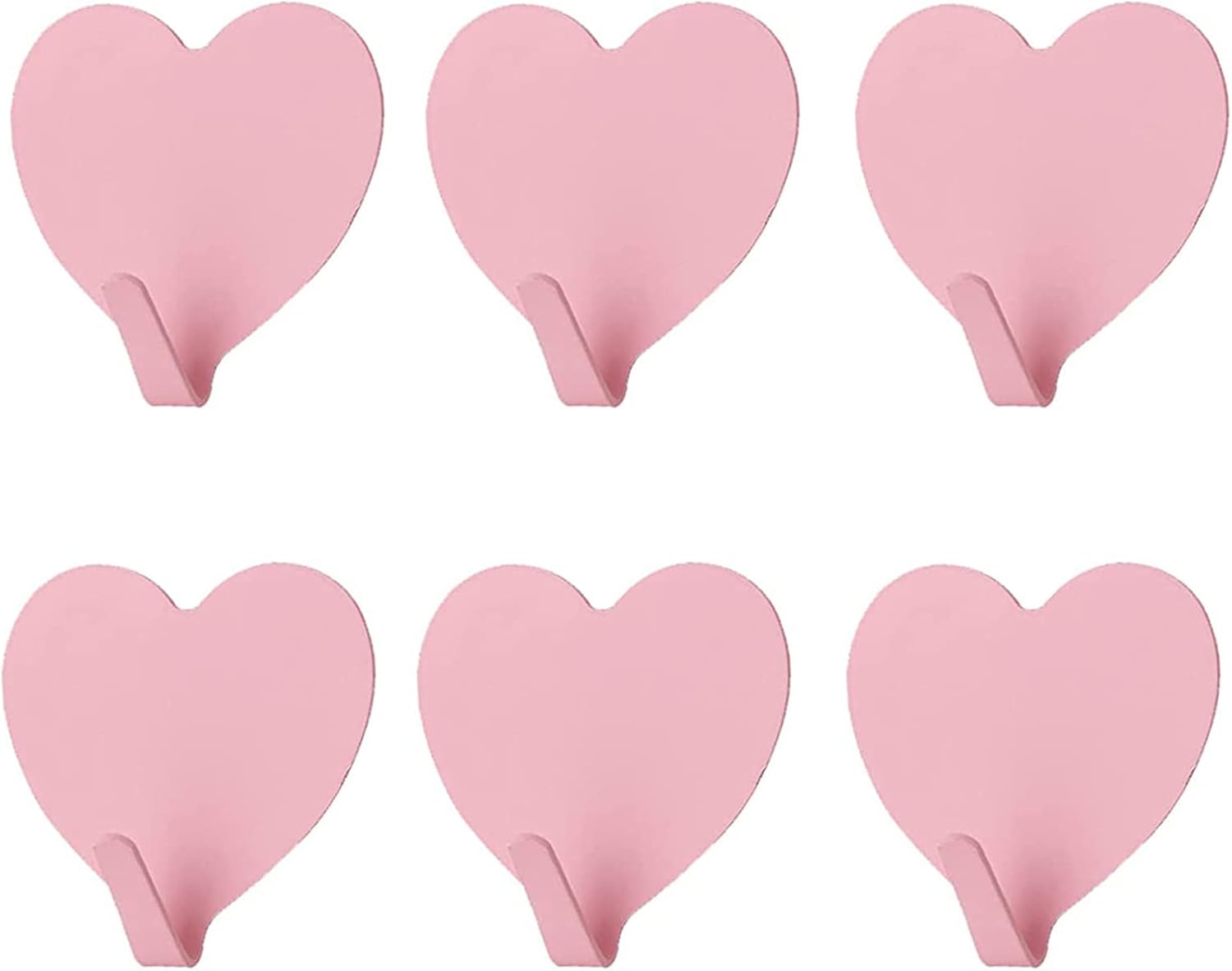 6 Pack Heart Shaped Decorative Wall Hooks, Stainless Steel Strong Adhesive Wall Hook for Home Kitchen Bathroom Office (Light Pink) - Image 1
