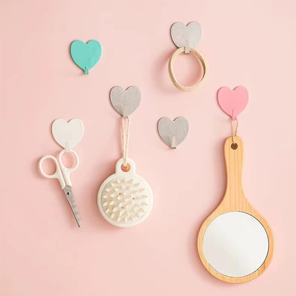 6 Pack Heart Shaped Decorative Wall Hooks, Stainless Steel Strong Adhesive Wall Hook for Home Kitchen Bathroom Office (Light Pink) - Image 4