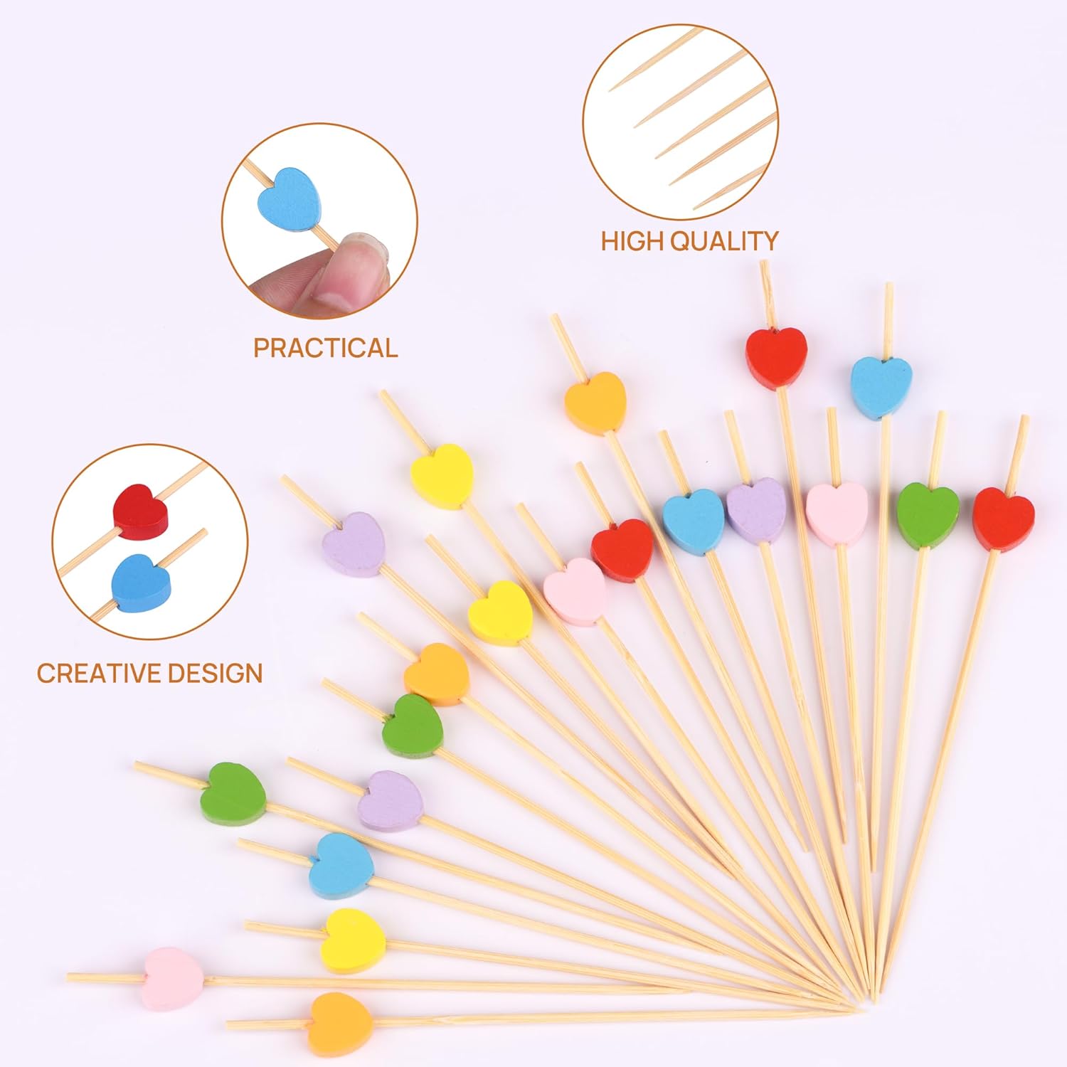 100 Pack Fruit Toothpicks, Heart-Shaped Bamboo Cocktail Picks, Natural Bamboo Toothpicks for Appetizers Fruit Cake Dessert Barbecue Snacks Sandwiches (Pink) - Image 3