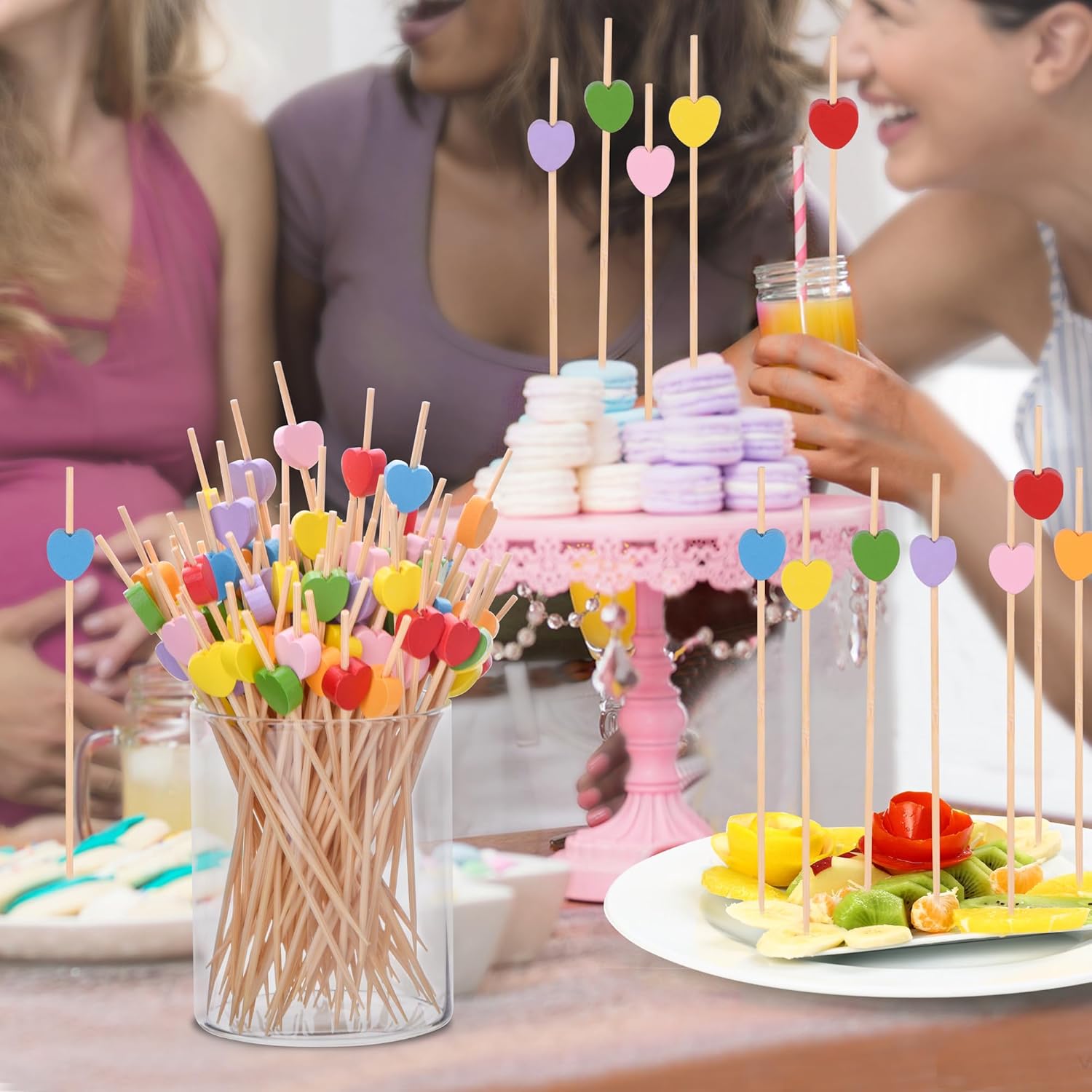 100 Pack Fruit Toothpicks, Heart-Shaped Bamboo Cocktail Picks, Natural Bamboo Toothpicks for Appetizers Fruit Cake Dessert Barbecue Snacks Sandwiches (Pink) - Image 6