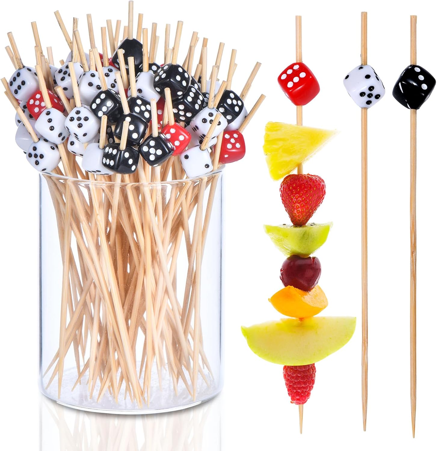 100 Pack Casino Toothpicks for Appetizers, 4.7 Inch Decorative Cocktail Picks for Las Vegas Night Decorations Bunco Night Party Supplies (Dice) - Image 1