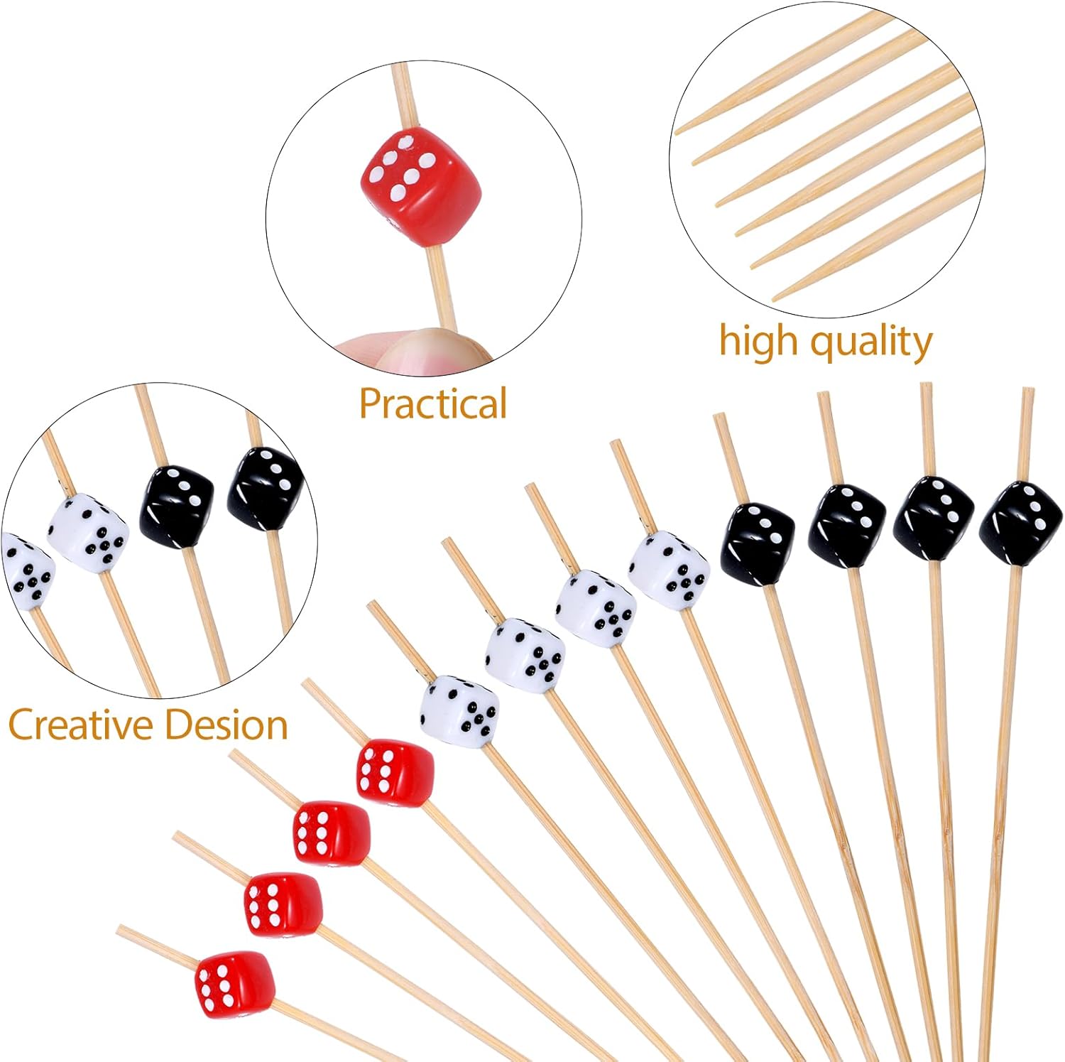 100 Pack Casino Toothpicks for Appetizers, 4.7 Inch Decorative Cocktail Picks for Las Vegas Night Decorations Bunco Night Party Supplies (Dice) - Image 3