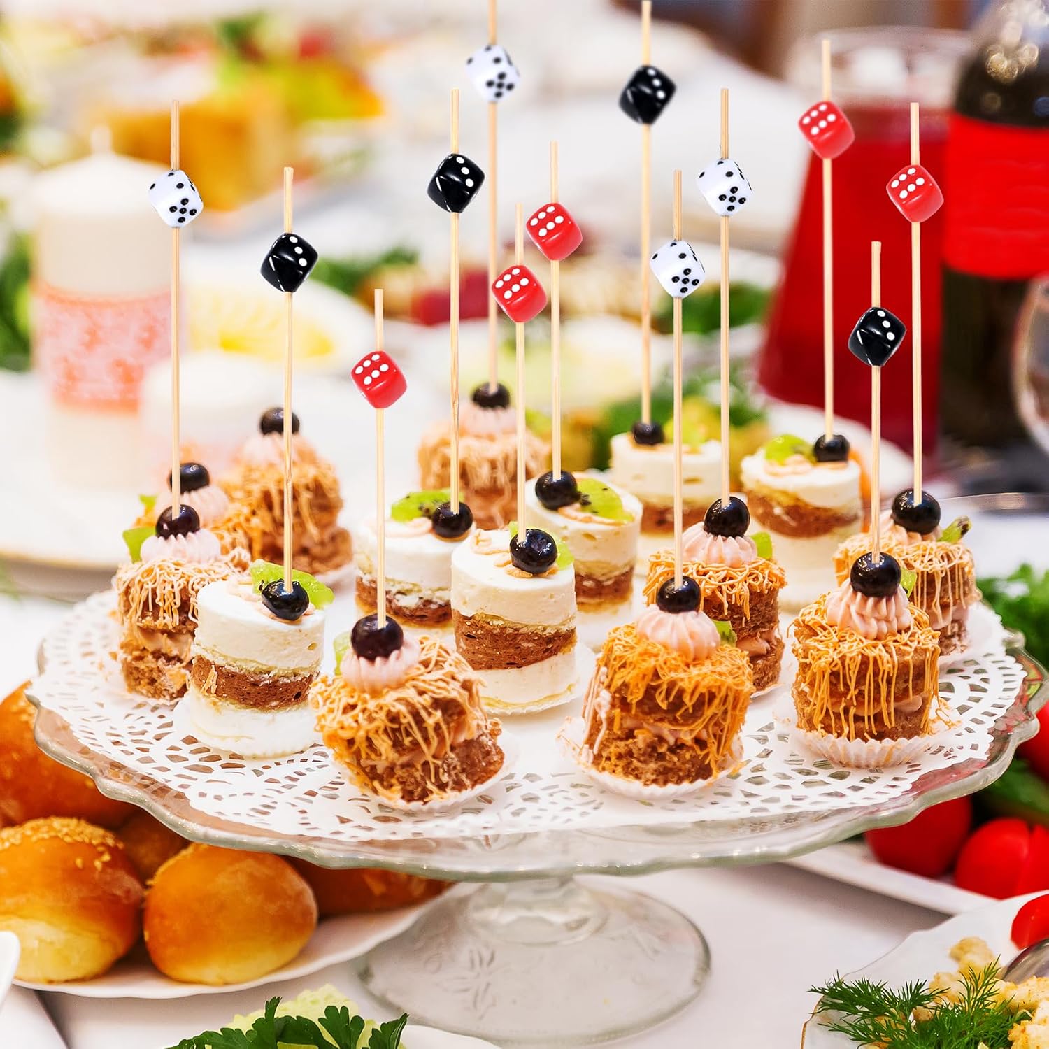 100 Pack Casino Toothpicks for Appetizers, 4.7 Inch Decorative Cocktail Picks for Las Vegas Night Decorations Bunco Night Party Supplies (Dice) - Image 5