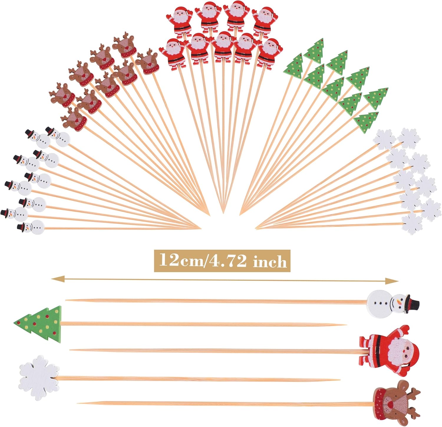 100 Pack Christmas Toothpicks for Appetizers, 4.7 Inch Natural Bamboo Cocktail Picks for Cake Dessert Food Fruit Christmas Party Decorations - Image 2