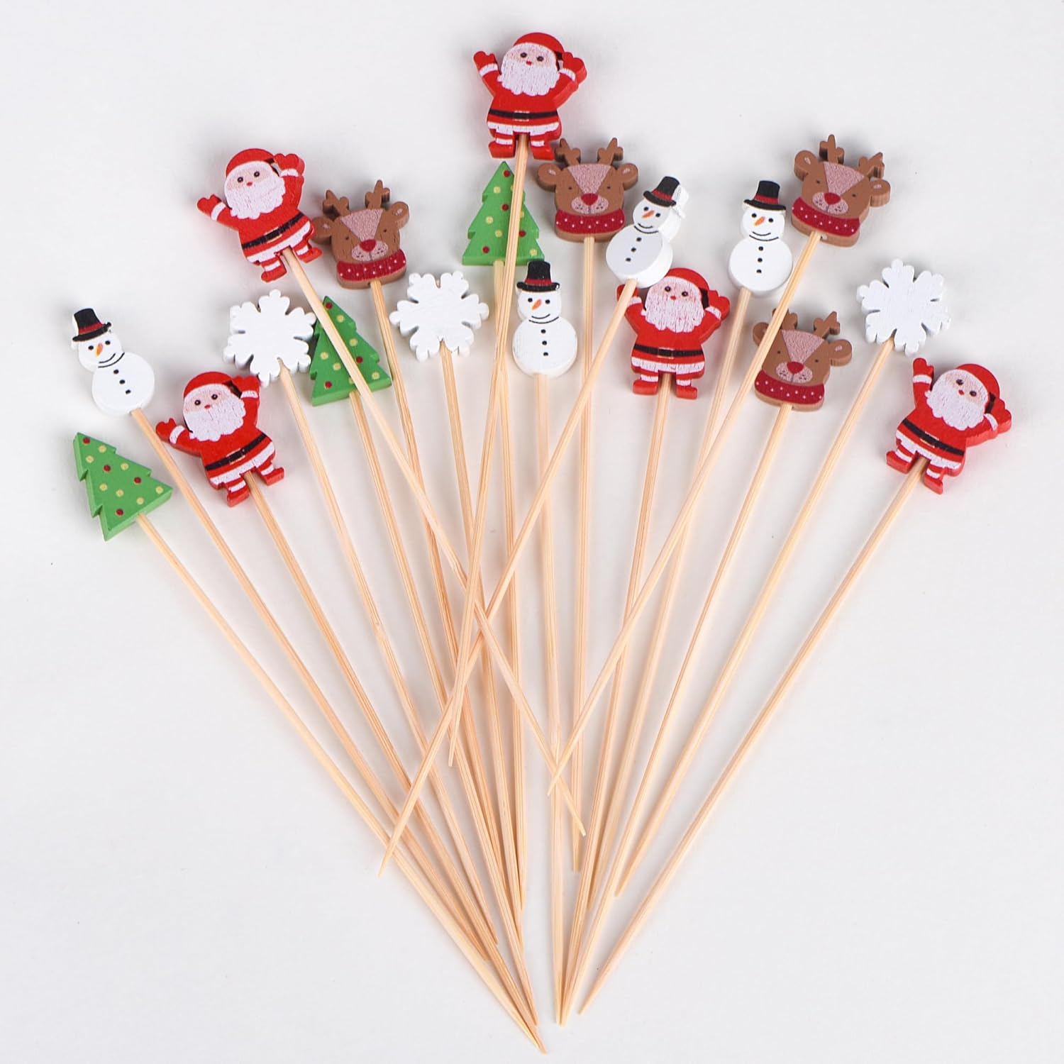 100 Pack Christmas Toothpicks for Appetizers, 4.7 Inch Natural Bamboo Cocktail Picks for Cake Dessert Food Fruit Christmas Party Decorations - Image 4