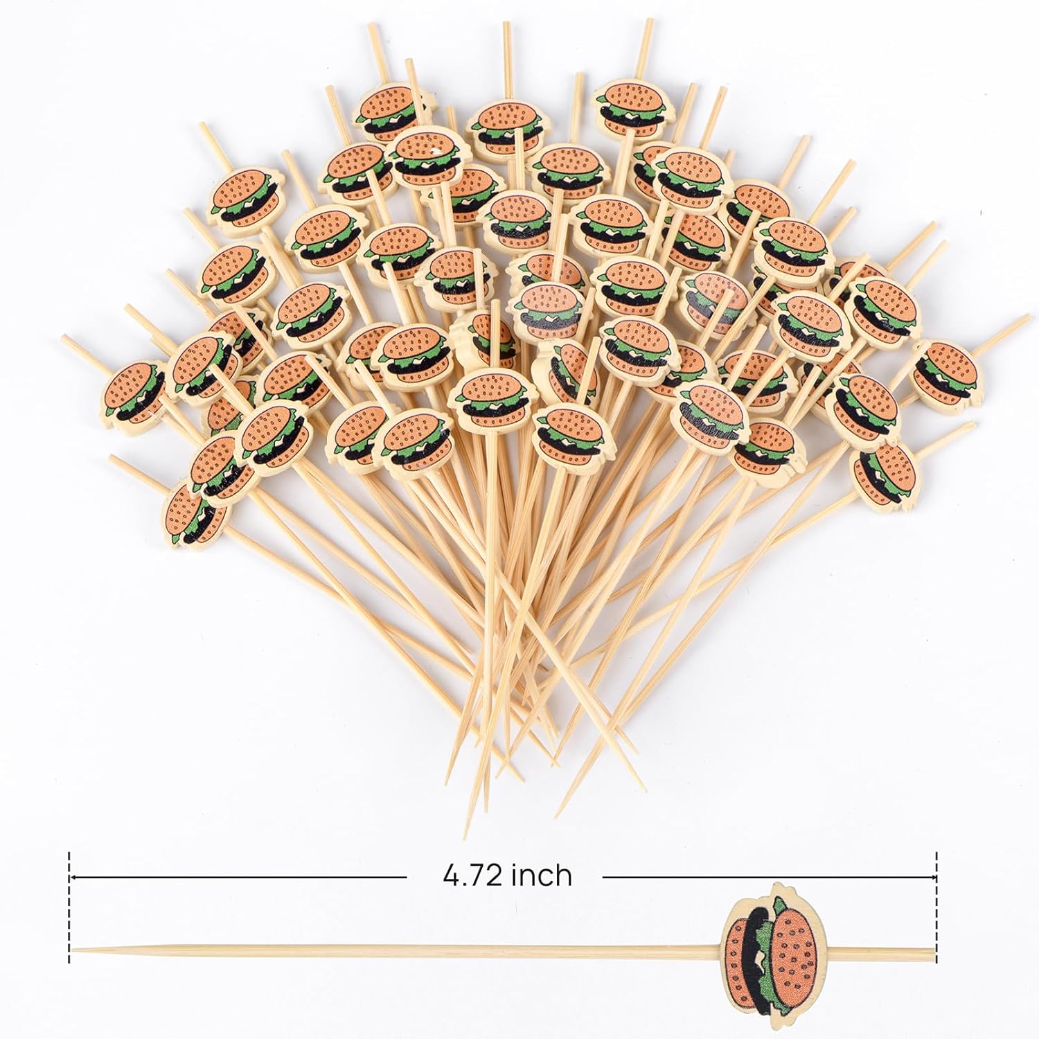 100 Pack Food Toothpicks for Appetizers, 4.7 Inch Bamboo Cocktail Picks Skewers Fruit Sticks, Fancy Toothpicks for Breakfast Sandwiches Hamburger Fruit and Parties Events - Image 2