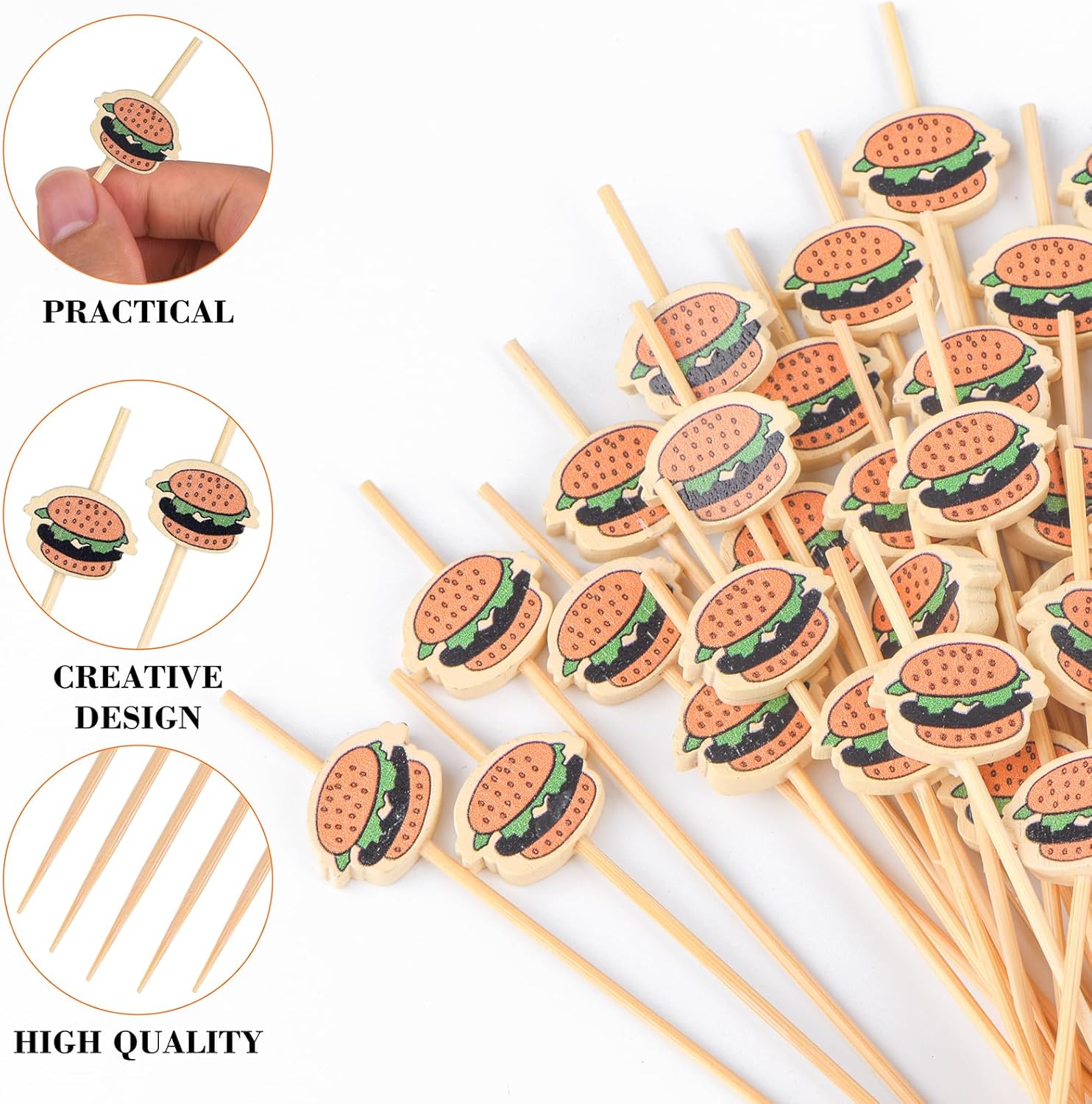 100 Pack Food Toothpicks for Appetizers, 4.7 Inch Bamboo Cocktail Picks Skewers Fruit Sticks, Fancy Toothpicks for Breakfast Sandwiches Hamburger Fruit and Parties Events - Image 3