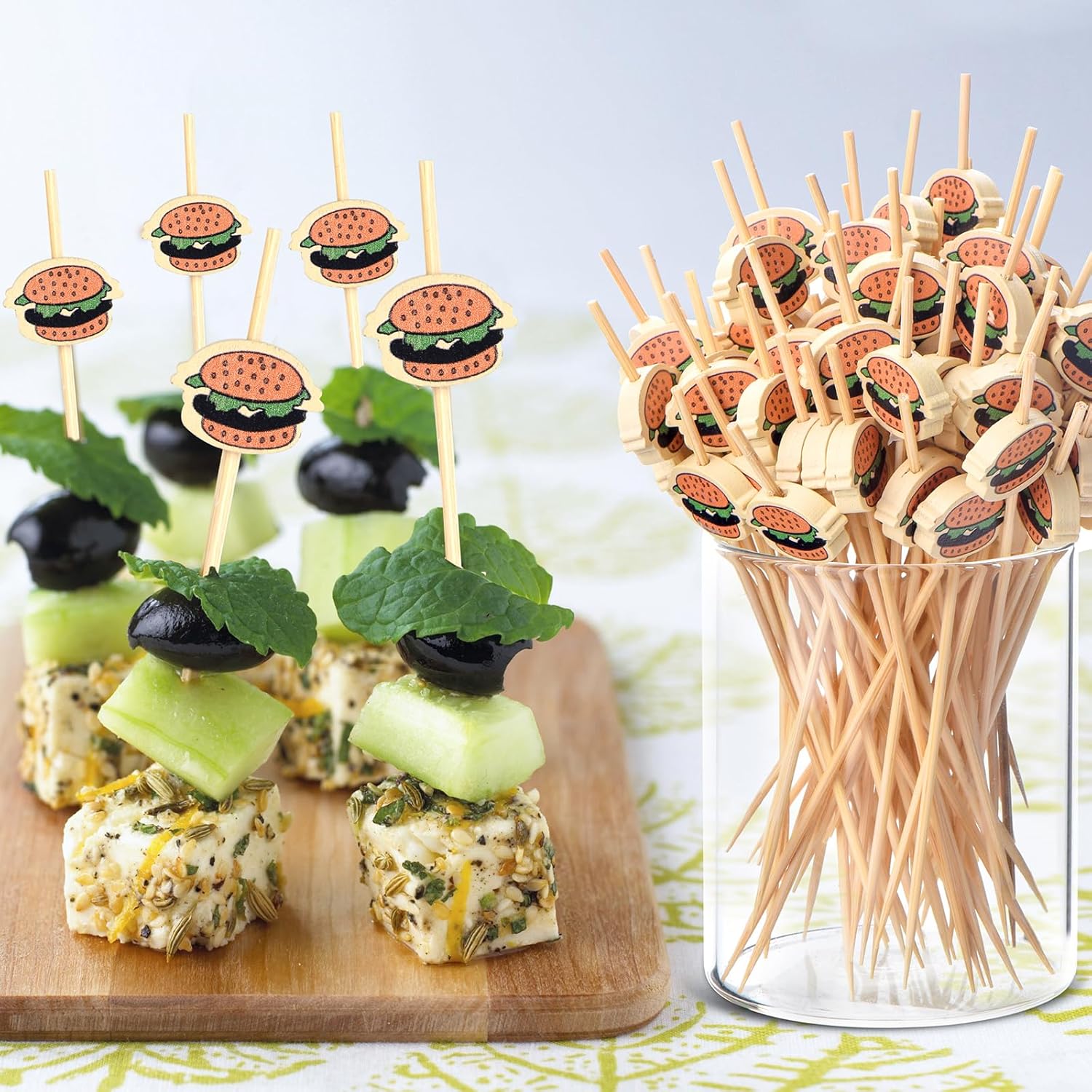 100 Pack Food Toothpicks for Appetizers, 4.7 Inch Bamboo Cocktail Picks Skewers Fruit Sticks, Fancy Toothpicks for Breakfast Sandwiches Hamburger Fruit and Parties Events - Image 4