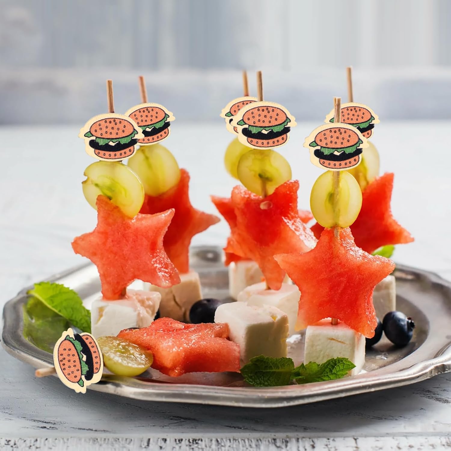 100 Pack Food Toothpicks for Appetizers, 4.7 Inch Bamboo Cocktail Picks Skewers Fruit Sticks, Fancy Toothpicks for Breakfast Sandwiches Hamburger Fruit and Parties Events - Image 5