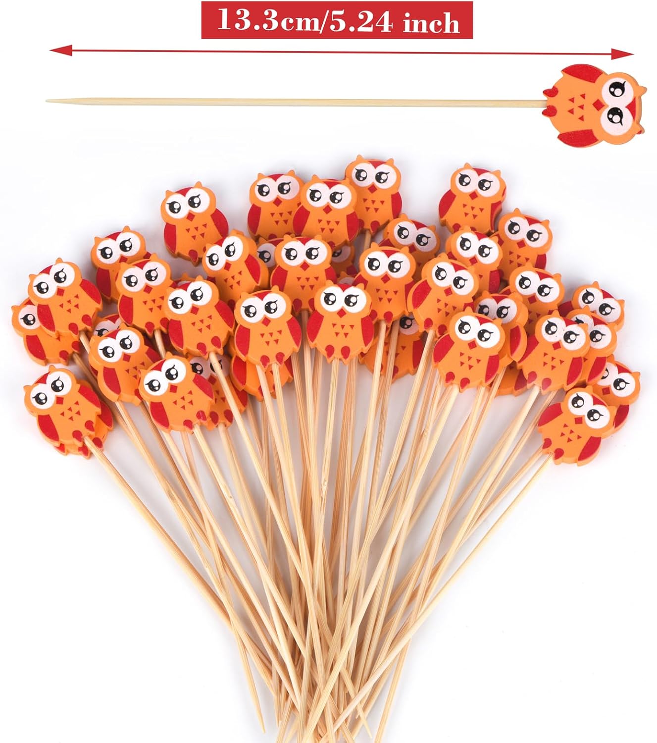 100 Pack Owl Toothpicks for Appetizers, 4.7 Inch Natural Bamboo Cocktail Picks for Cake Dessert Food Picks Wedding Birthday Party Decoration - Image 2